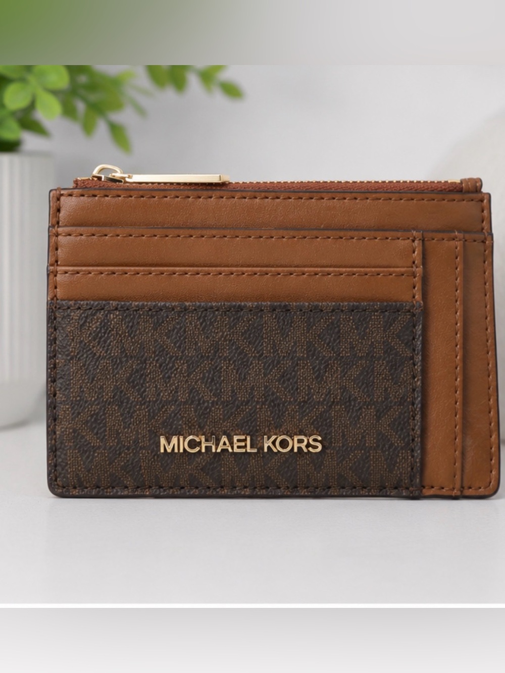 Michael Kors Brown and Tan Signature Card Holder /wallet